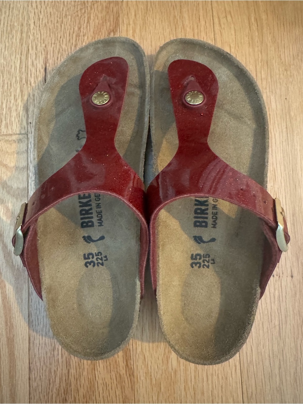 Birkenstock Red Patent Thong Sandals, NWT, size 35